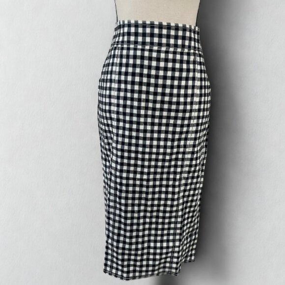 J.Crew NWT Linen-Blend Gingham Pencil Skirt Size 6 - Tailored Fit Black & White - Picture 1 of 4